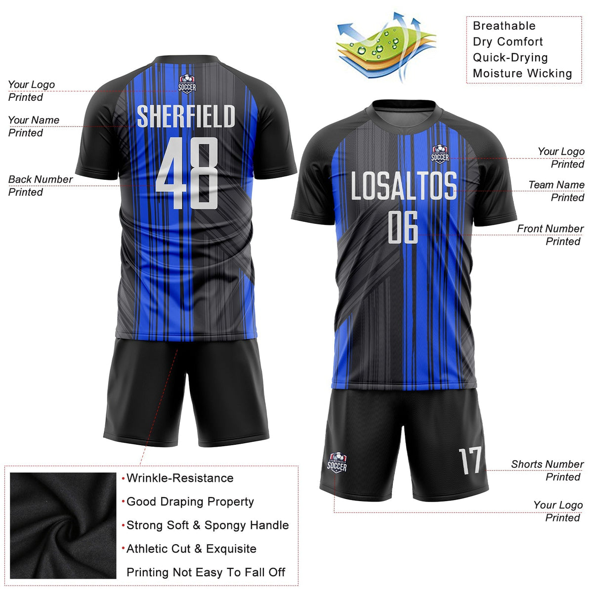 Custom Soccer Jersey - Black White-Royal Sublimation Uniform - Style Soccer0157