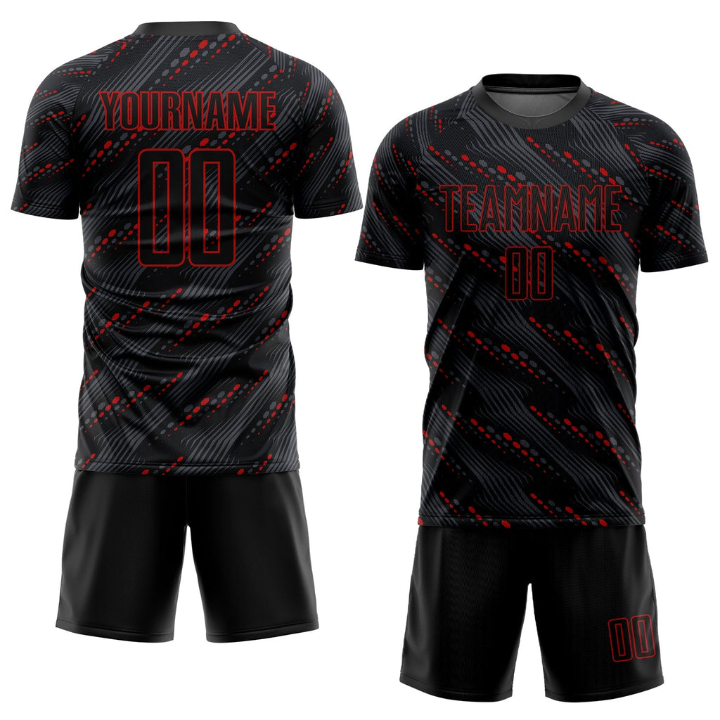Custom Soccer Jersey - Black Red Sublimation Uniform - Style Soccer0224