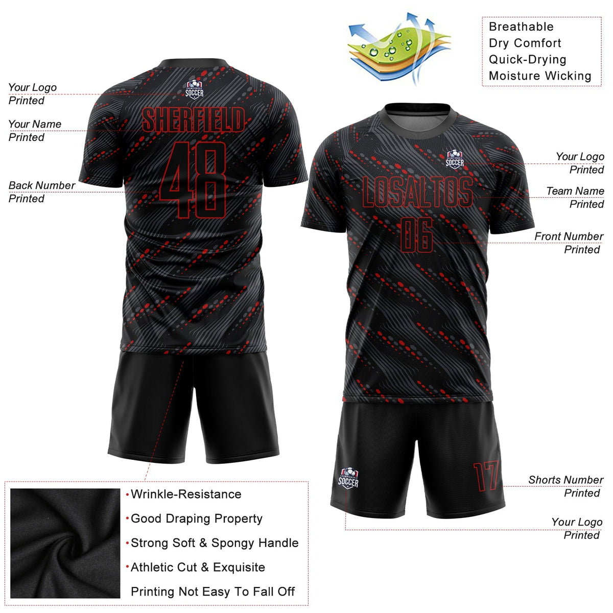 Custom Soccer Jersey - Black Red Sublimation Uniform - Style Soccer0224