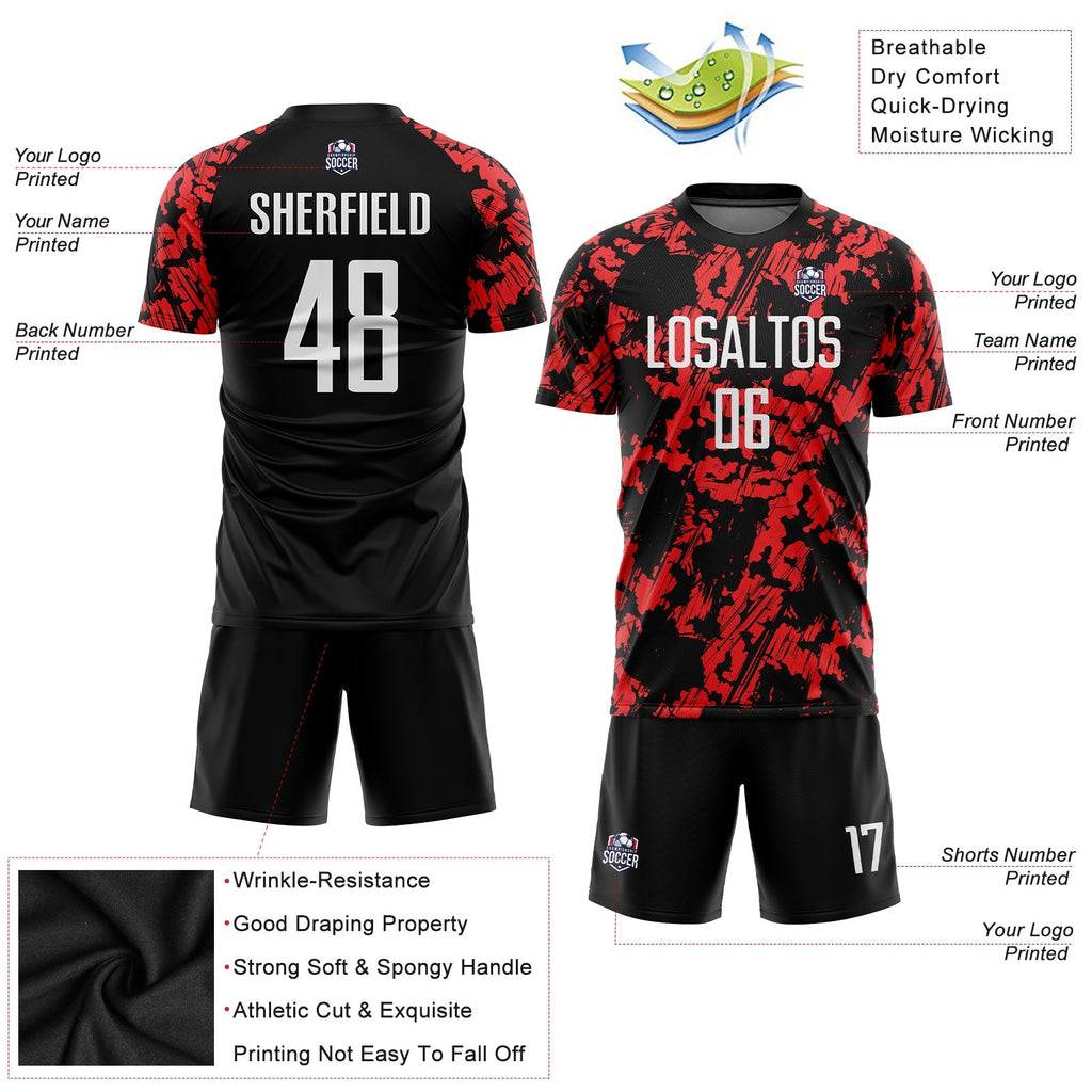Custom Soccer Jersey - Red White-Black Sublimation Uniform - Style Soccer0245