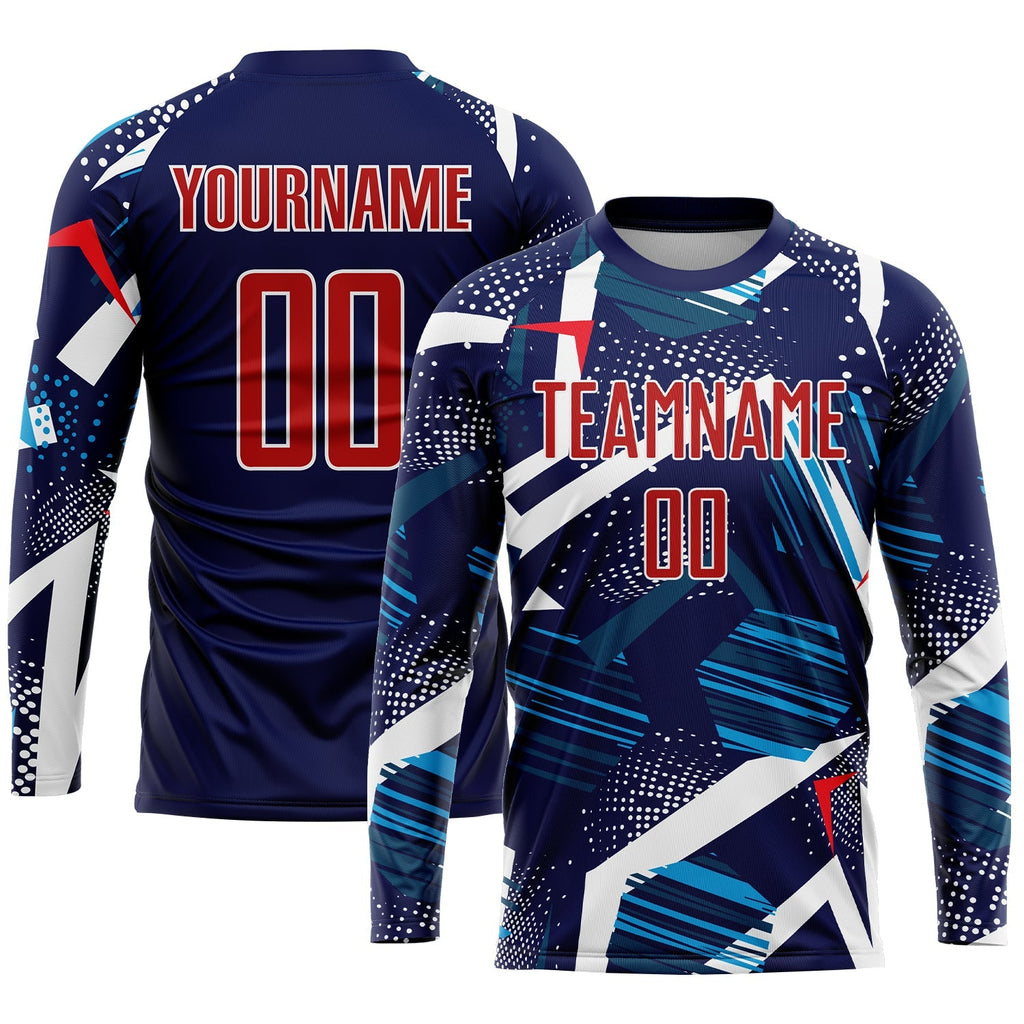 Custom Soccer Jersey - Navy Red-White Sublimation Uniform