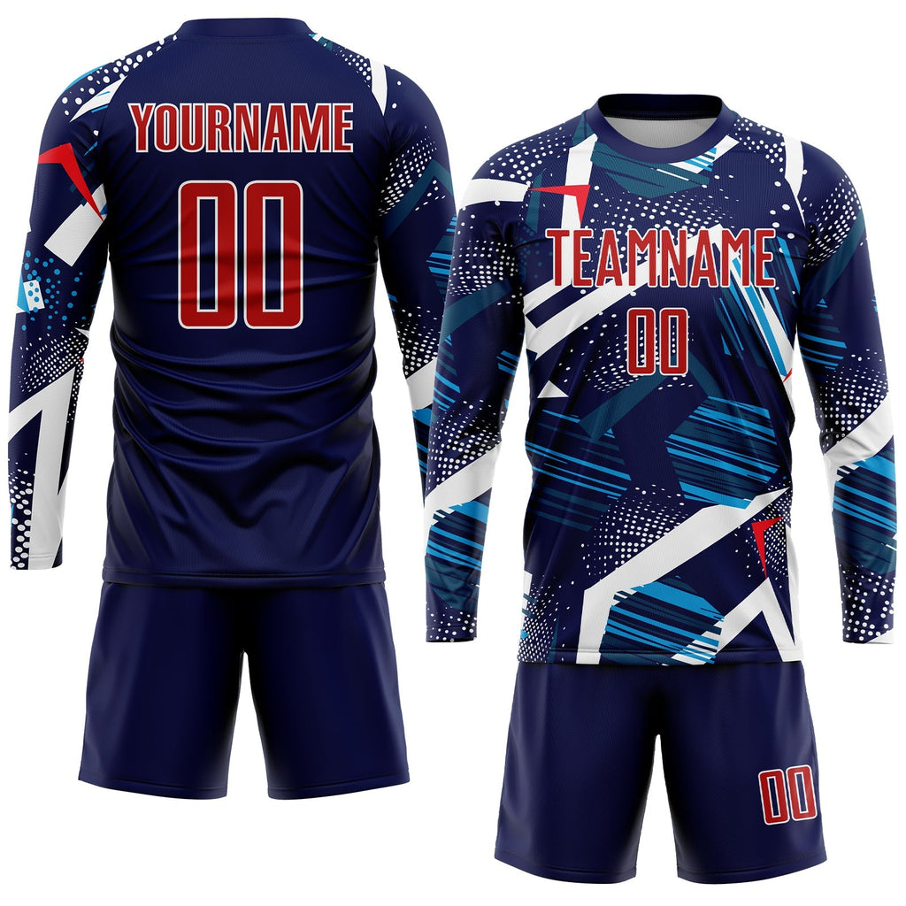 Custom Soccer Jersey - Navy Red-White Sublimation Uniform