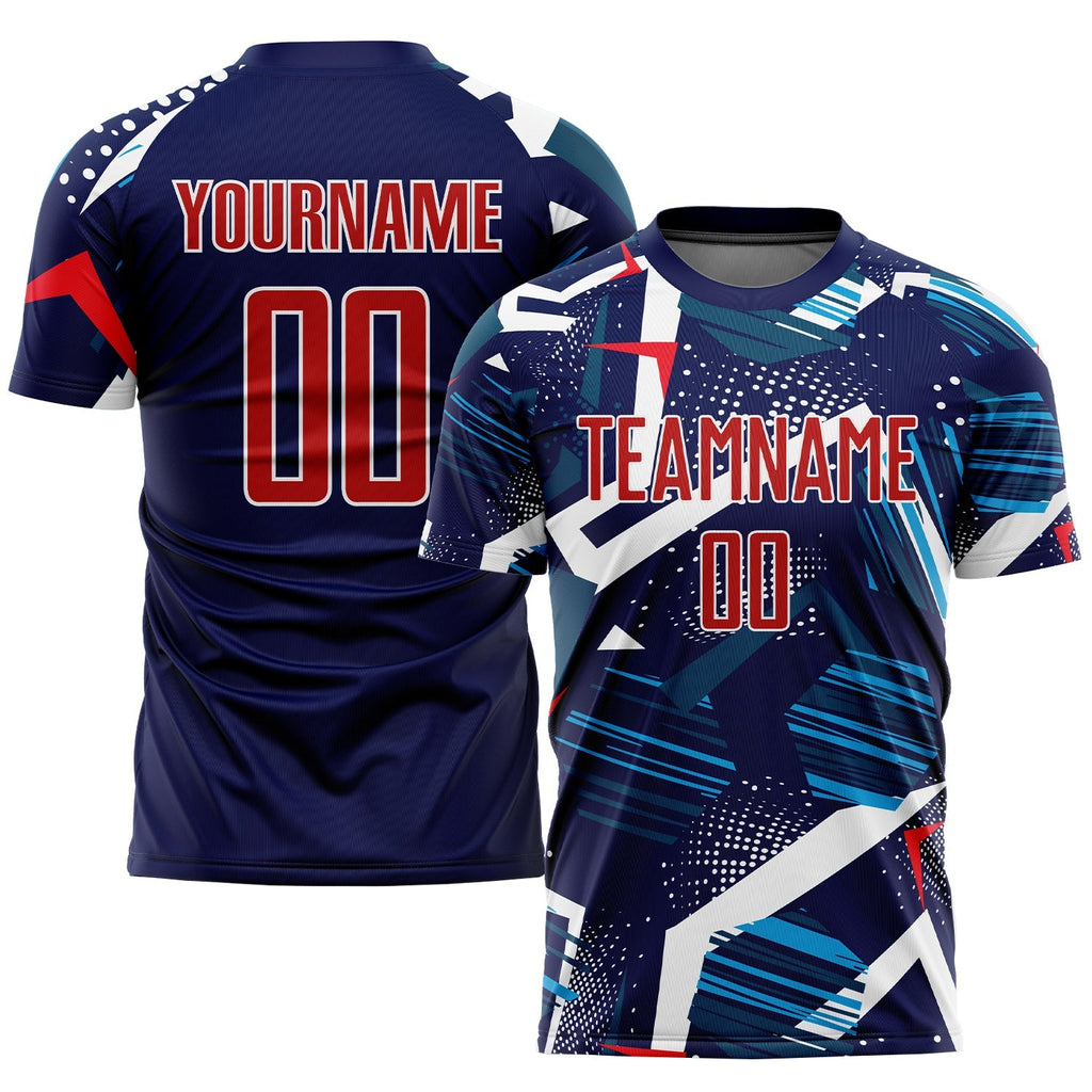 Custom Soccer Jersey - Navy Red-White Sublimation Uniform