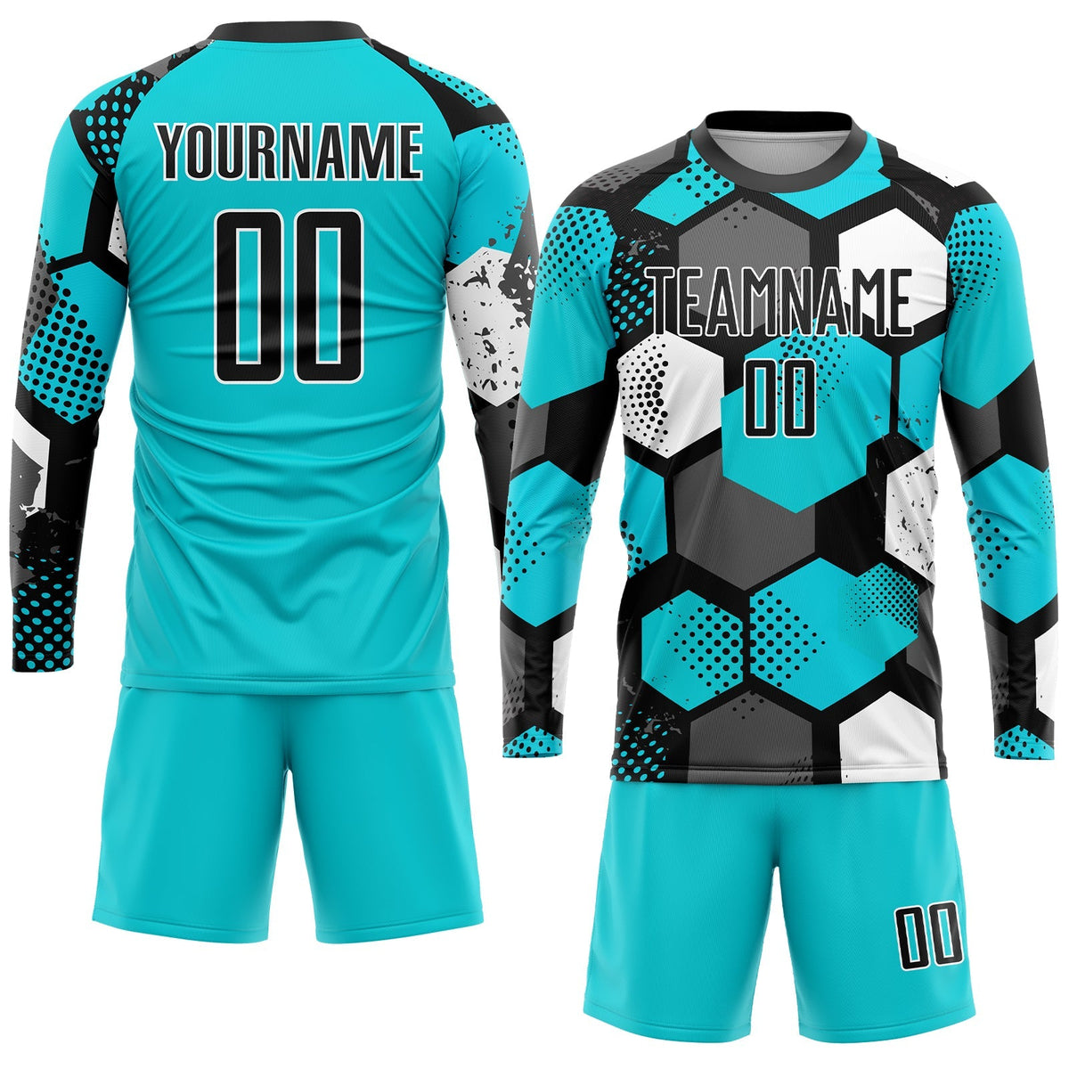 Custom Soccer Jersey - Aqua Black-White Sublimation Uniform