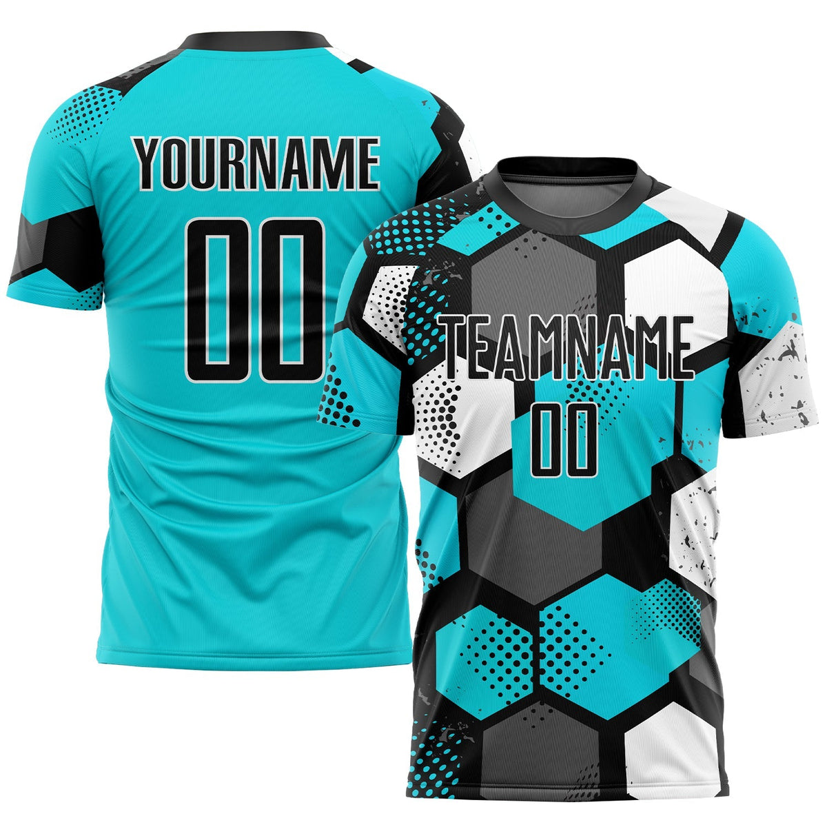 Custom Soccer Jersey - Aqua Black-White Sublimation Uniform