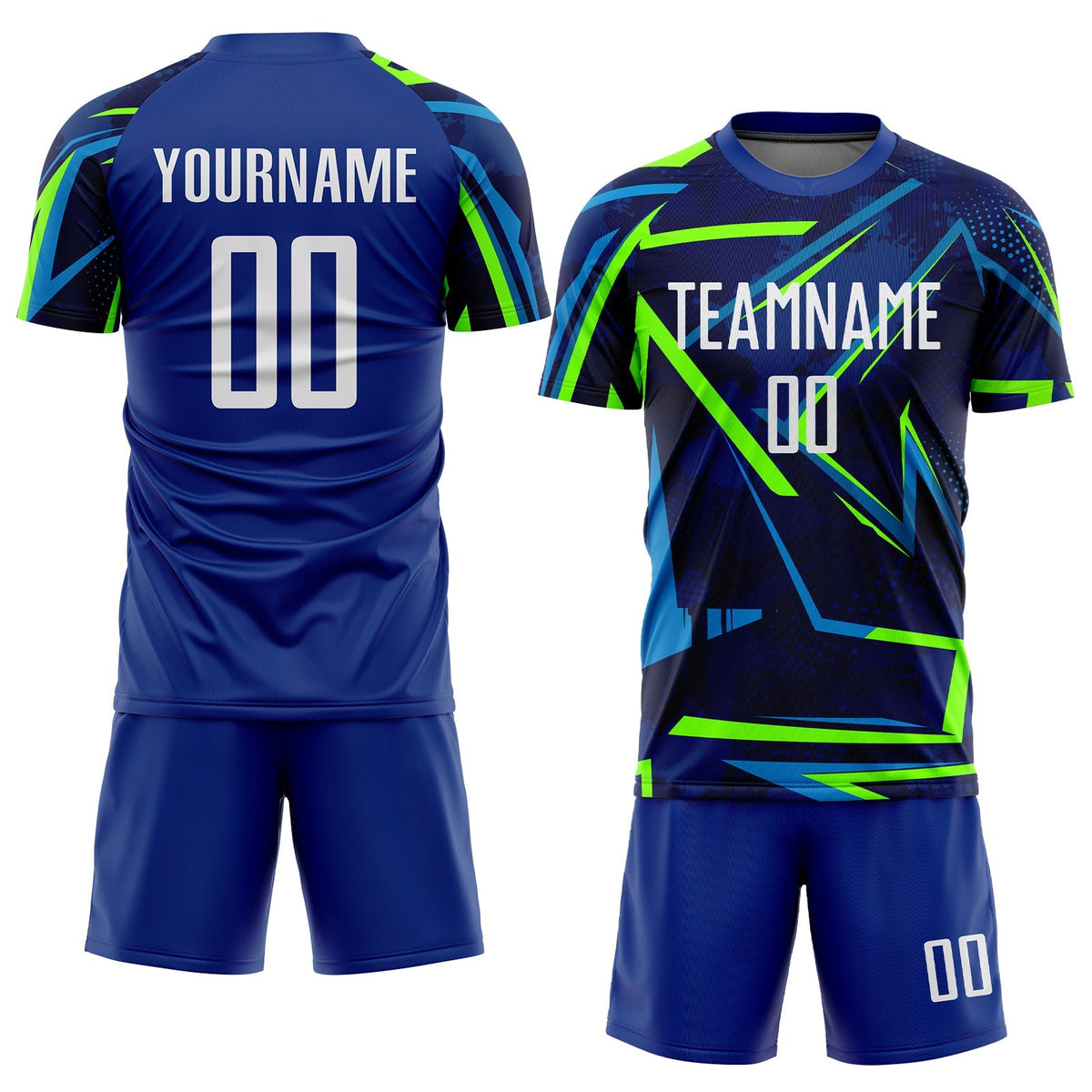 Custom Soccer Jersey - Royal White-Neon Green Sublimation Uniform