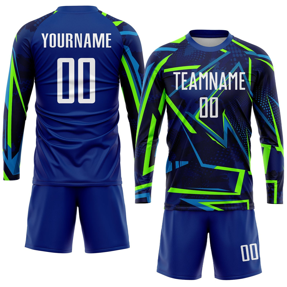 Custom Soccer Jersey - Royal White-Neon Green Sublimation Uniform