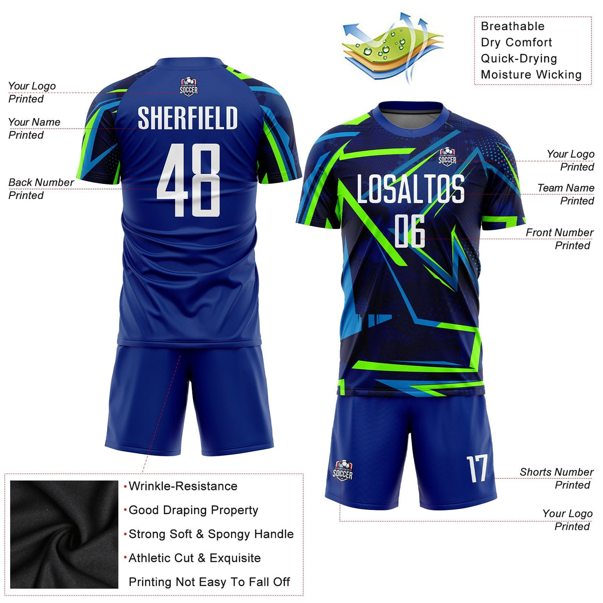 Custom Soccer Jersey - Royal White-Neon Green Sublimation Uniform