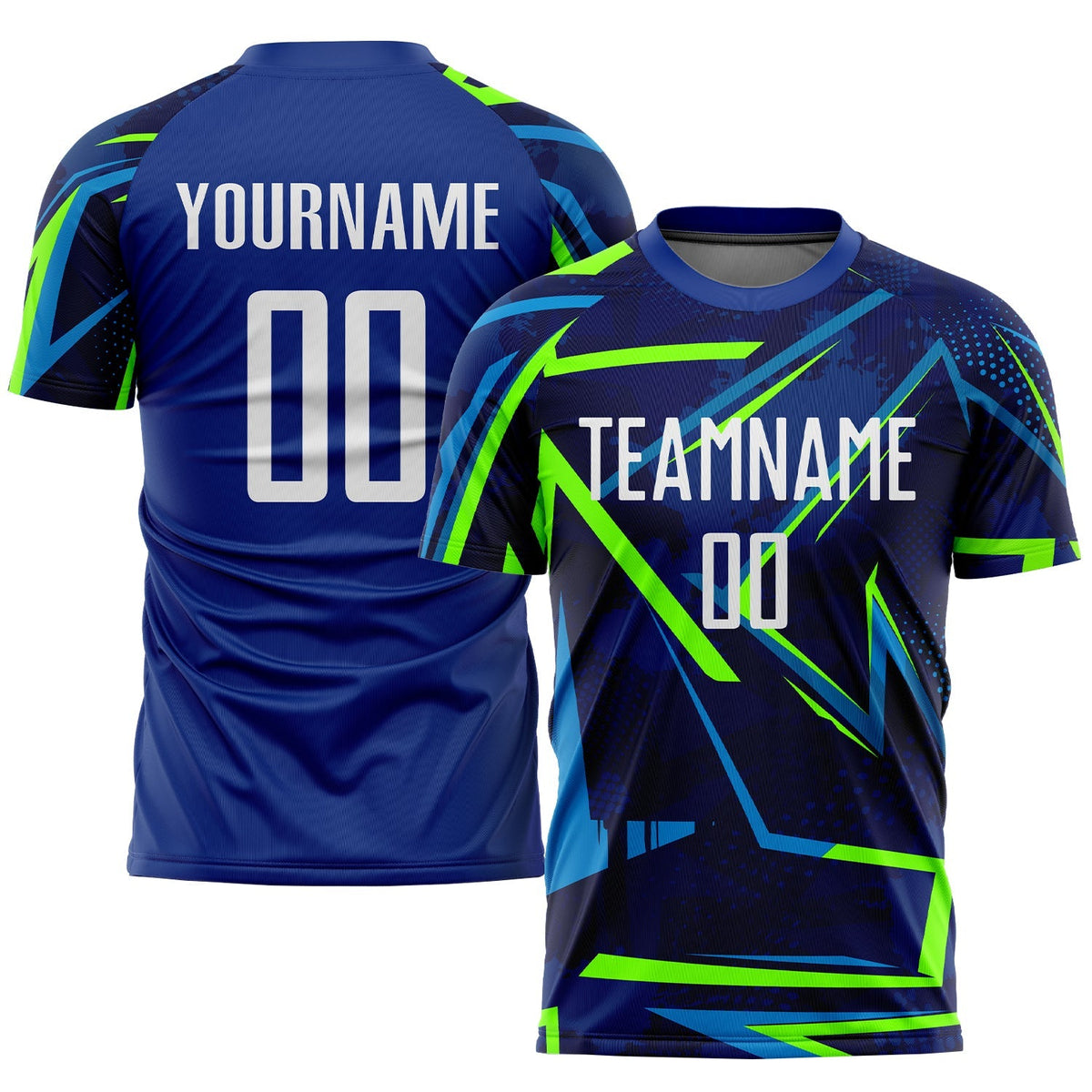 Custom Soccer Jersey - Royal White-Neon Green Sublimation Uniform