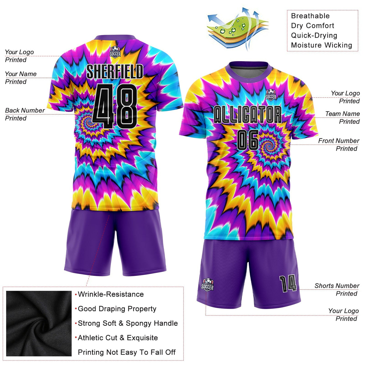Custom Soccer Jersey - Tie Dye Black-White Sublimation Uniform