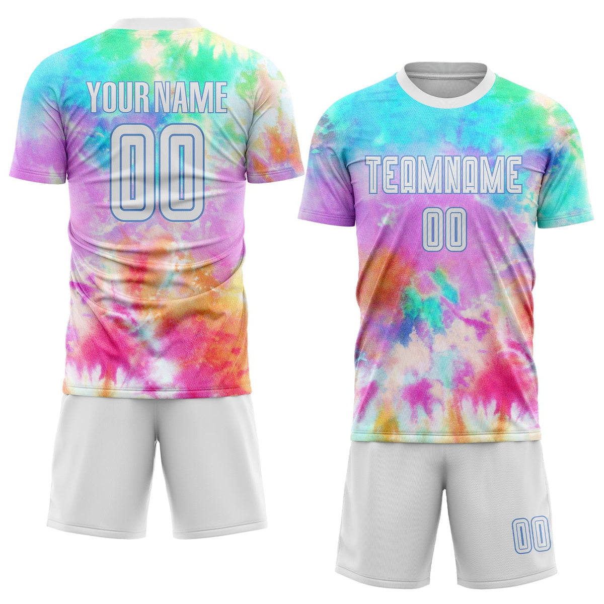Custom Soccer Jersey - Tie Dye White-Light Blue Sublimation Uniform - Style Soccer0285