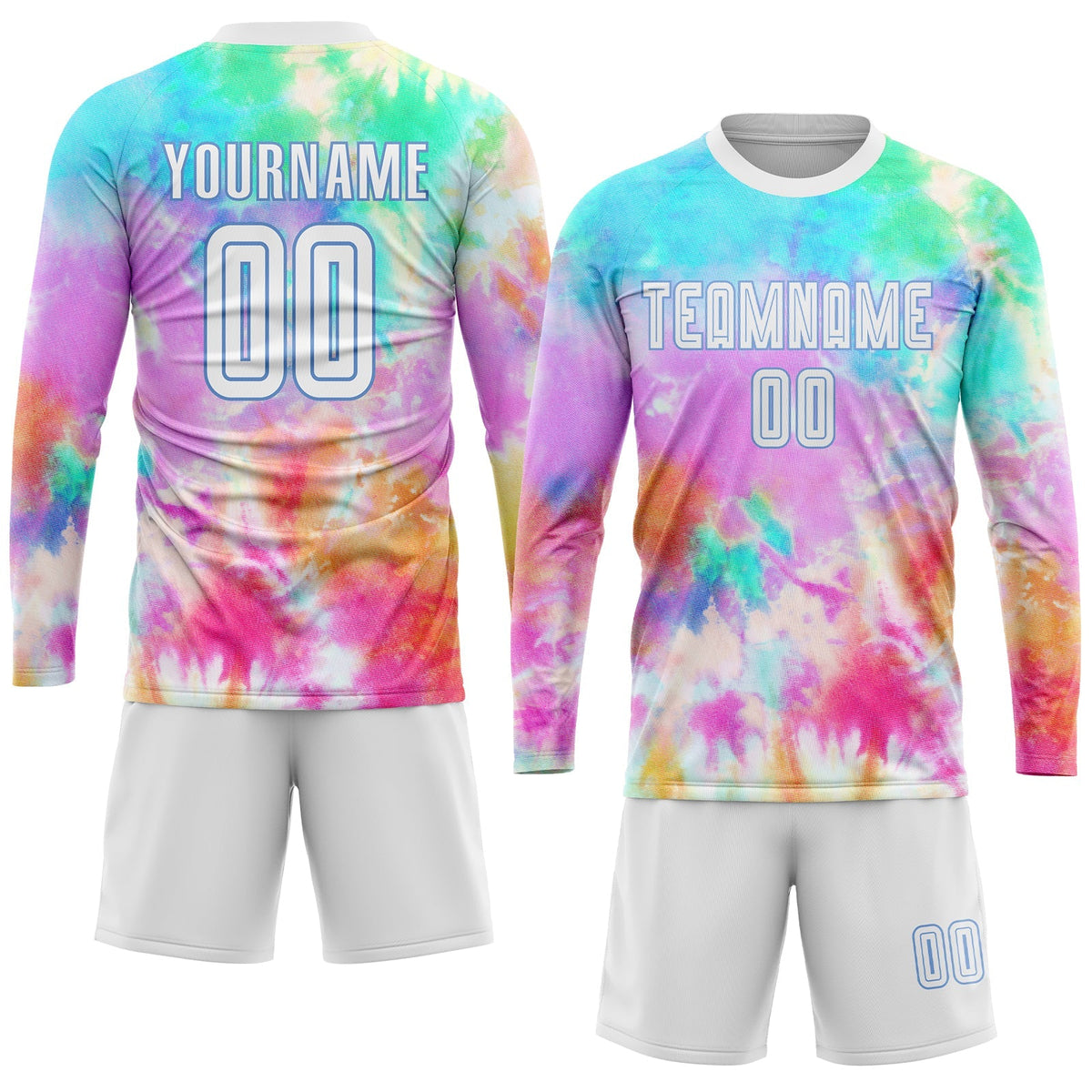 Custom Soccer Jersey - Tie Dye White-Light Blue Sublimation Uniform - Style Soccer0285
