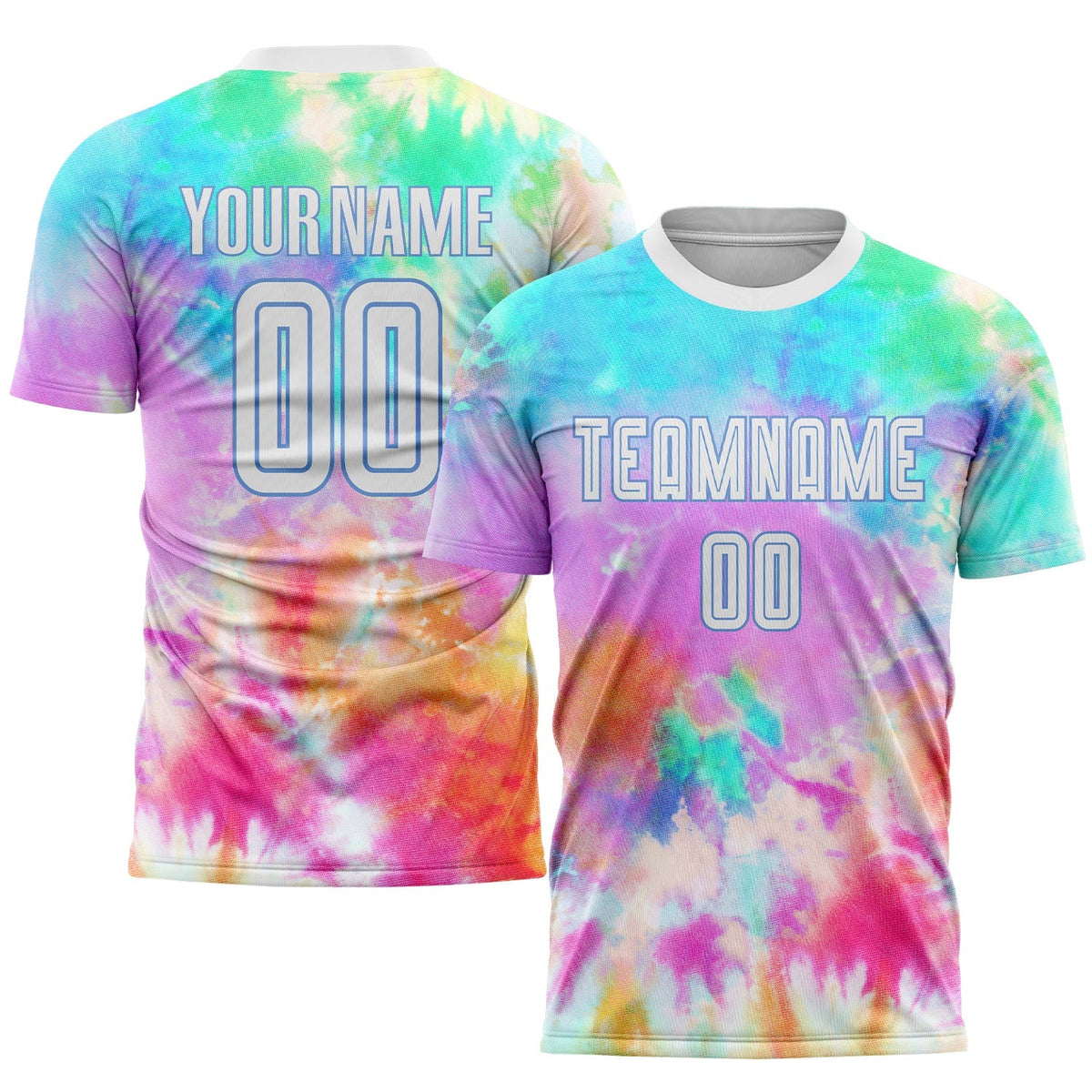 Custom Soccer Jersey - Tie Dye White-Light Blue Sublimation Uniform - Style Soccer0285