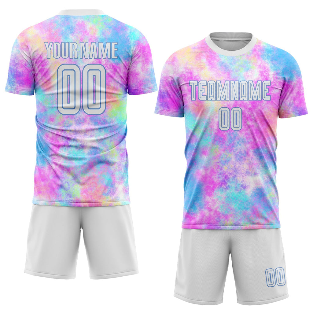 Custom Soccer Jersey - Tie Dye White-Light Blue Sublimation Uniform - Style Soccer0286