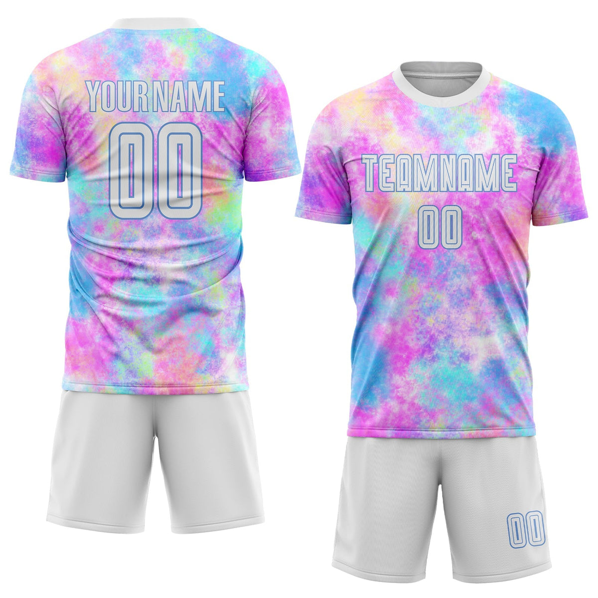 Custom Soccer Jersey - Tie Dye White-Light Blue Sublimation Uniform - Style Soccer0286
