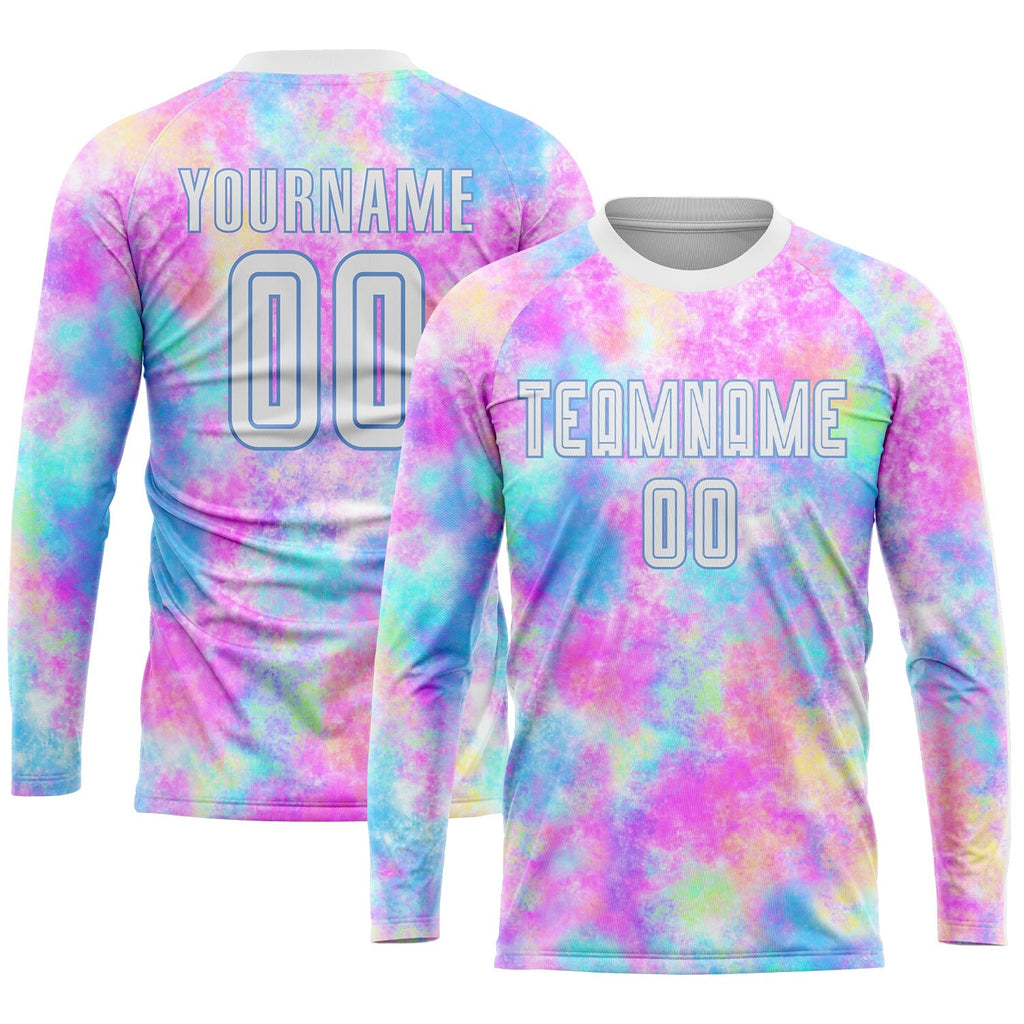 Custom Soccer Jersey - Tie Dye White-Light Blue Sublimation Uniform - Style Soccer0286