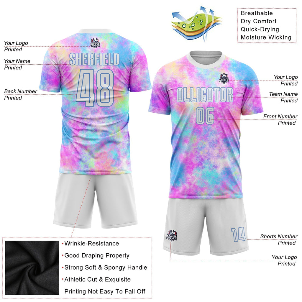 Custom Soccer Jersey - Tie Dye White-Light Blue Sublimation Uniform - Style Soccer0286