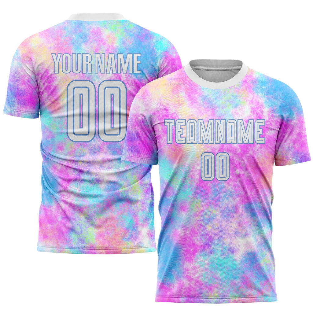 Custom Soccer Jersey - Tie Dye White-Light Blue Sublimation Uniform - Style Soccer0286