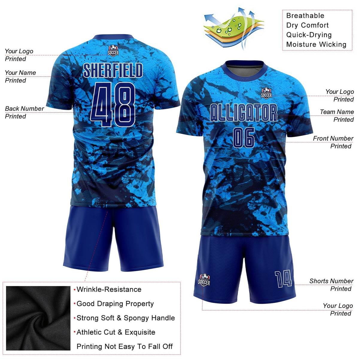 Custom Soccer Jersey - Tie Dye Royal-White Sublimation Uniform - Style Soccer0287