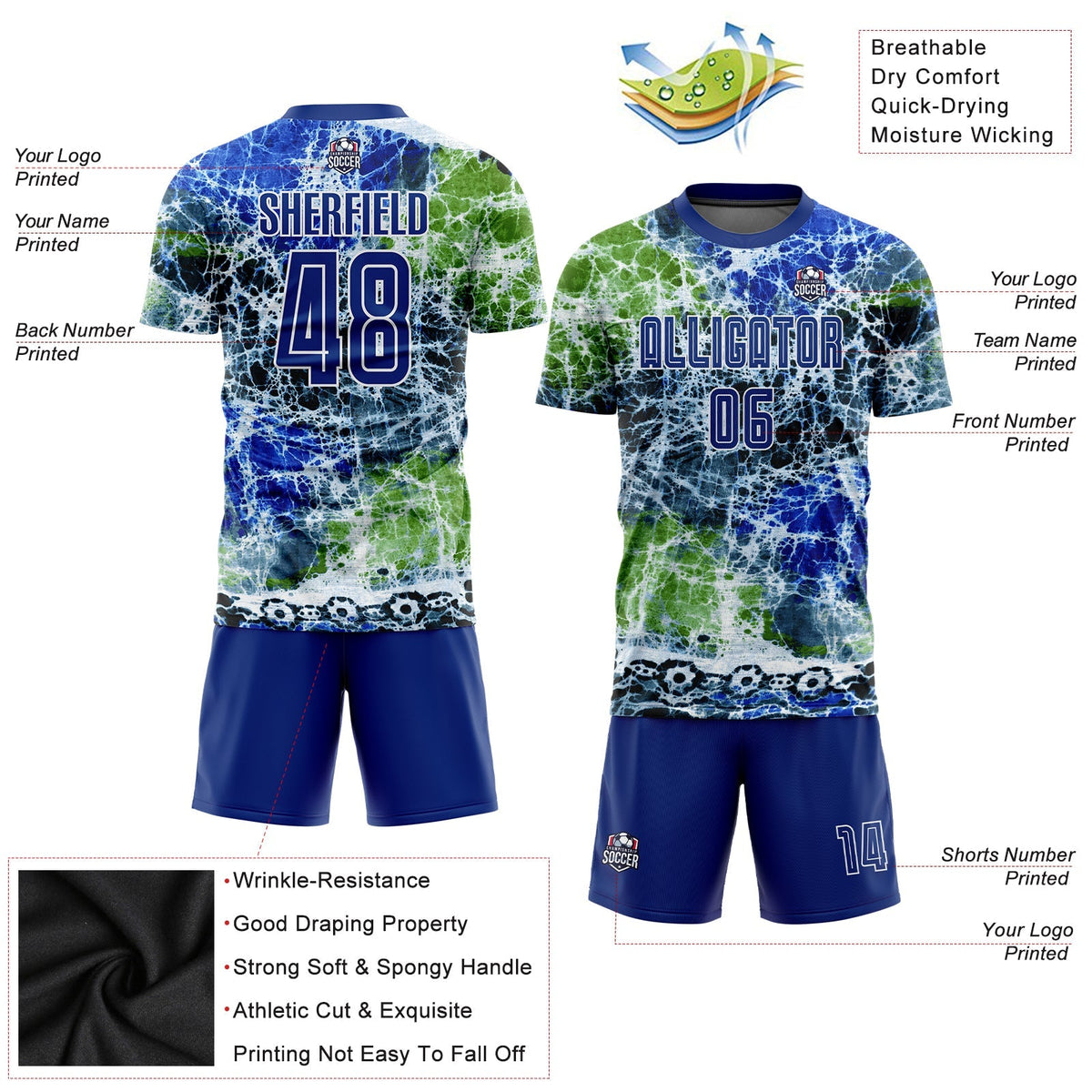 Custom Soccer Jersey - Tie Dye Royal-White Sublimation Uniform - Style Soccer0289