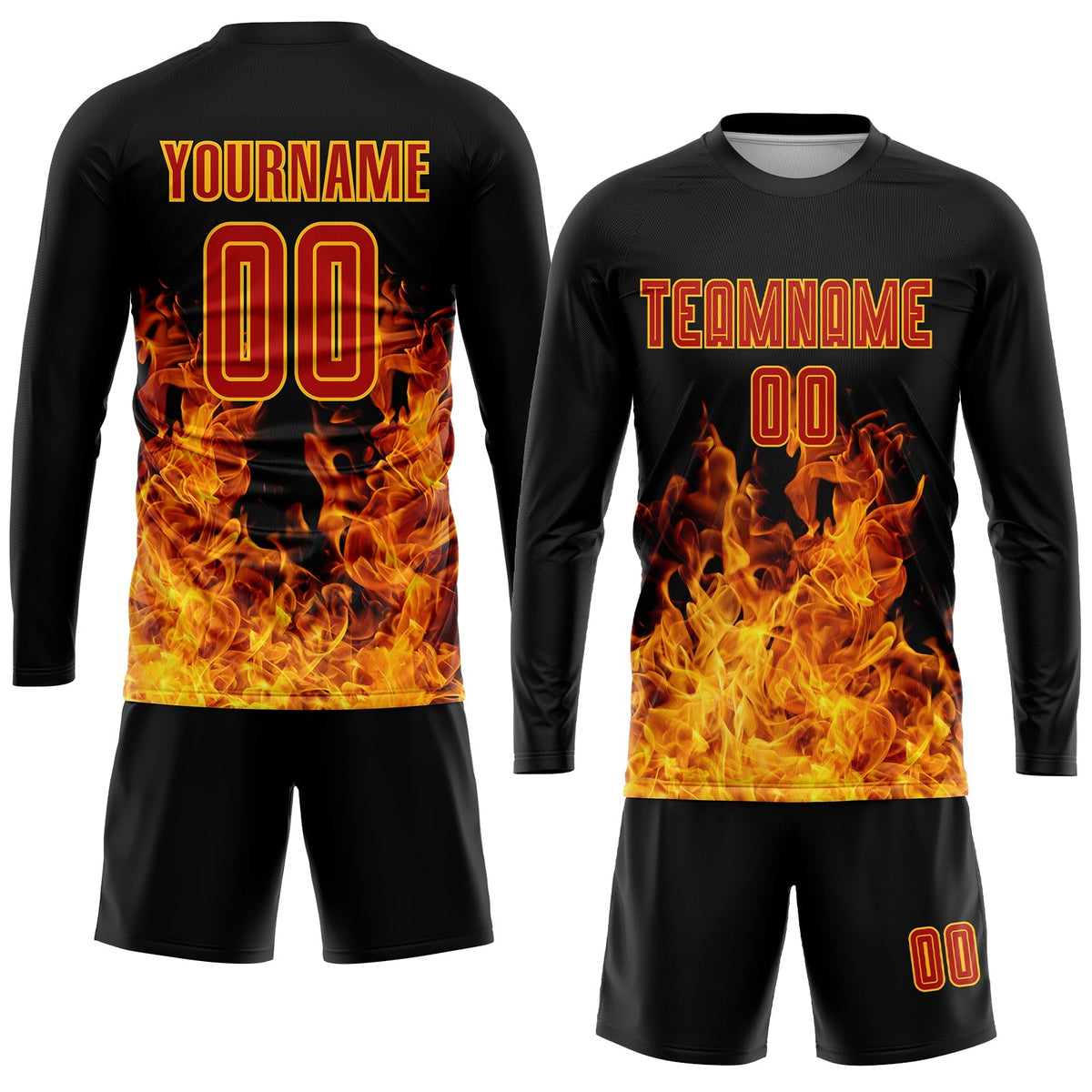 Custom Soccer Jersey - Black Red-Gold Flame Sublimation Uniform