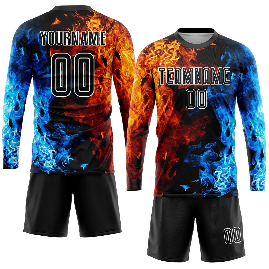 Custom Soccer Jersey - Figure Black-White Flame Sublimation Uniform