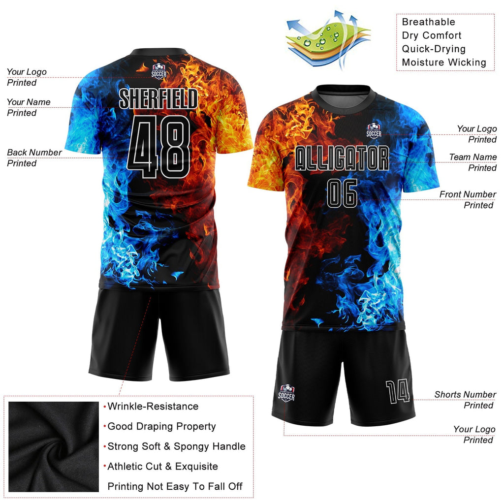 Custom Soccer Jersey - Figure Black-White Flame Sublimation Uniform