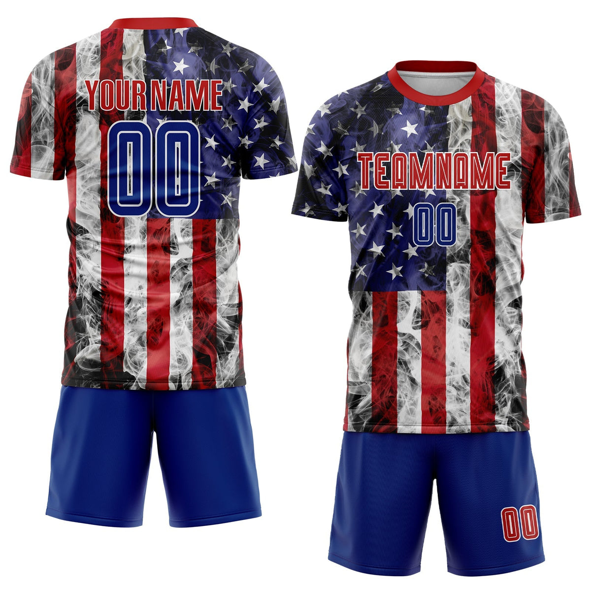 Custom Soccer Jersey - White Royal-Red American Flag Fashion Sublimation Uniform
