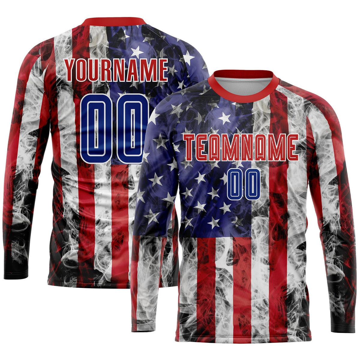 Custom Soccer Jersey - White Royal-Red American Flag Fashion Sublimation Uniform