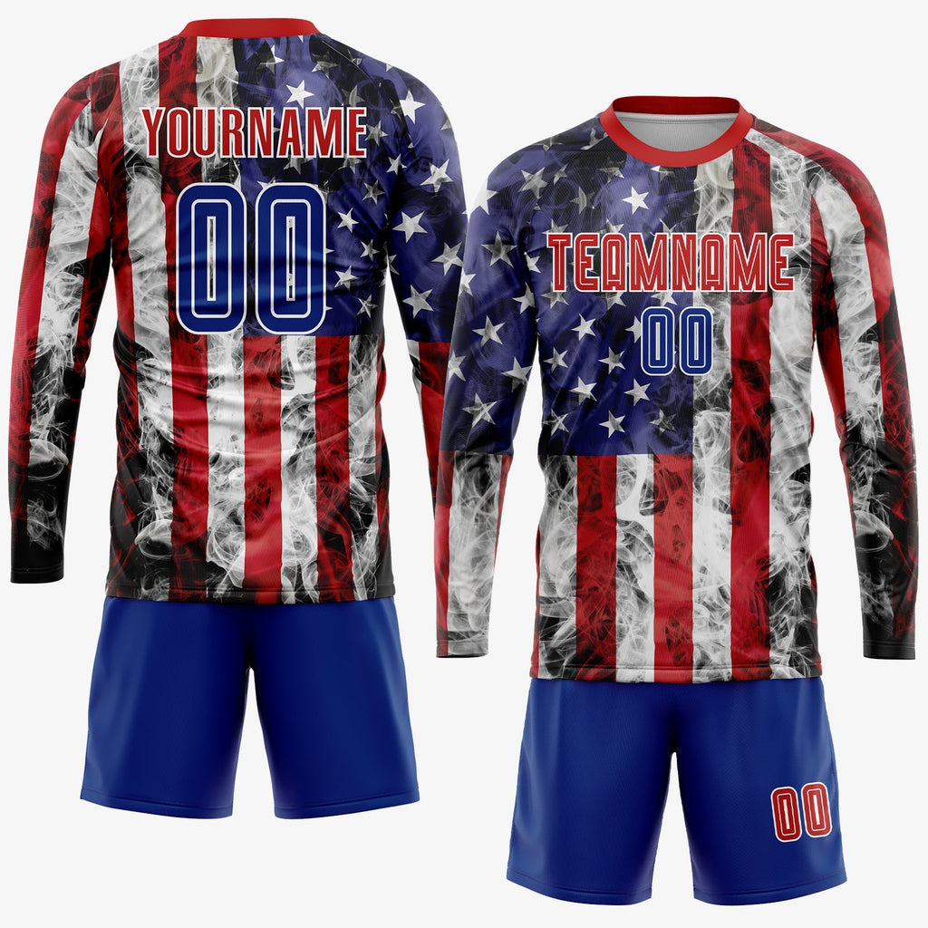 Custom Soccer Jersey - White Royal-Red American Flag Fashion Sublimation Uniform