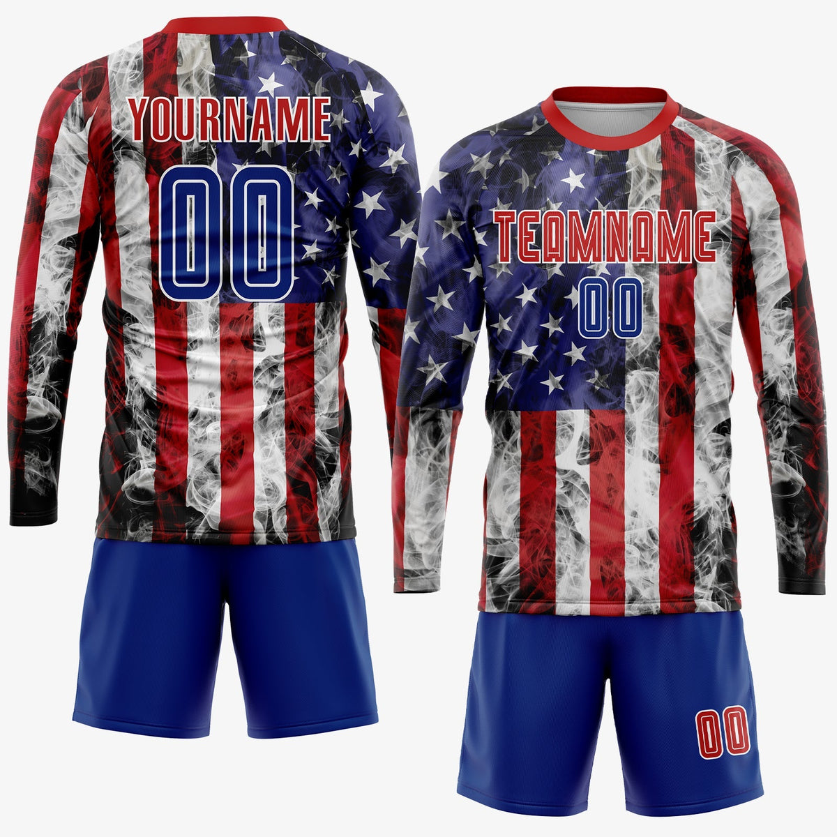 Custom Soccer Jersey - White Royal-Red American Flag Fashion Sublimation Uniform
