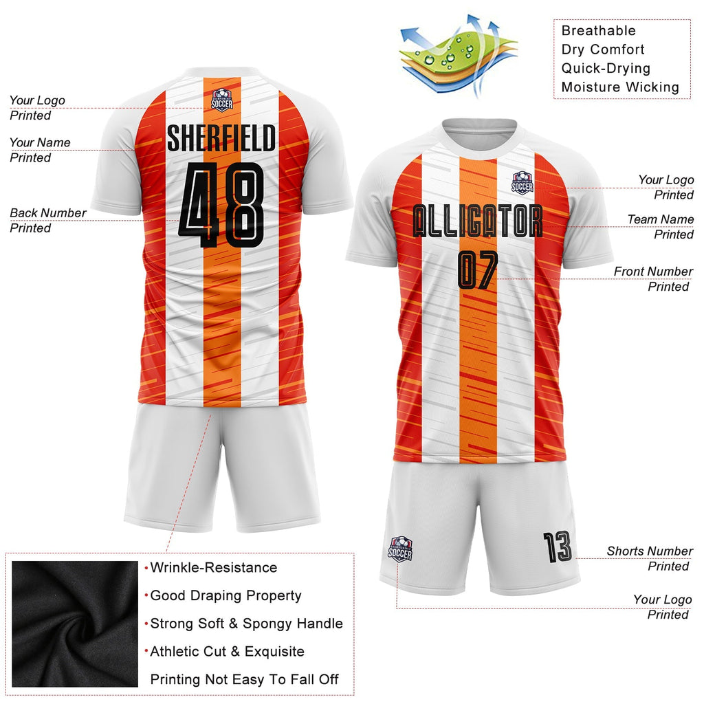 Custom Soccer Jersey - White Black-Orange Sublimation Uniform