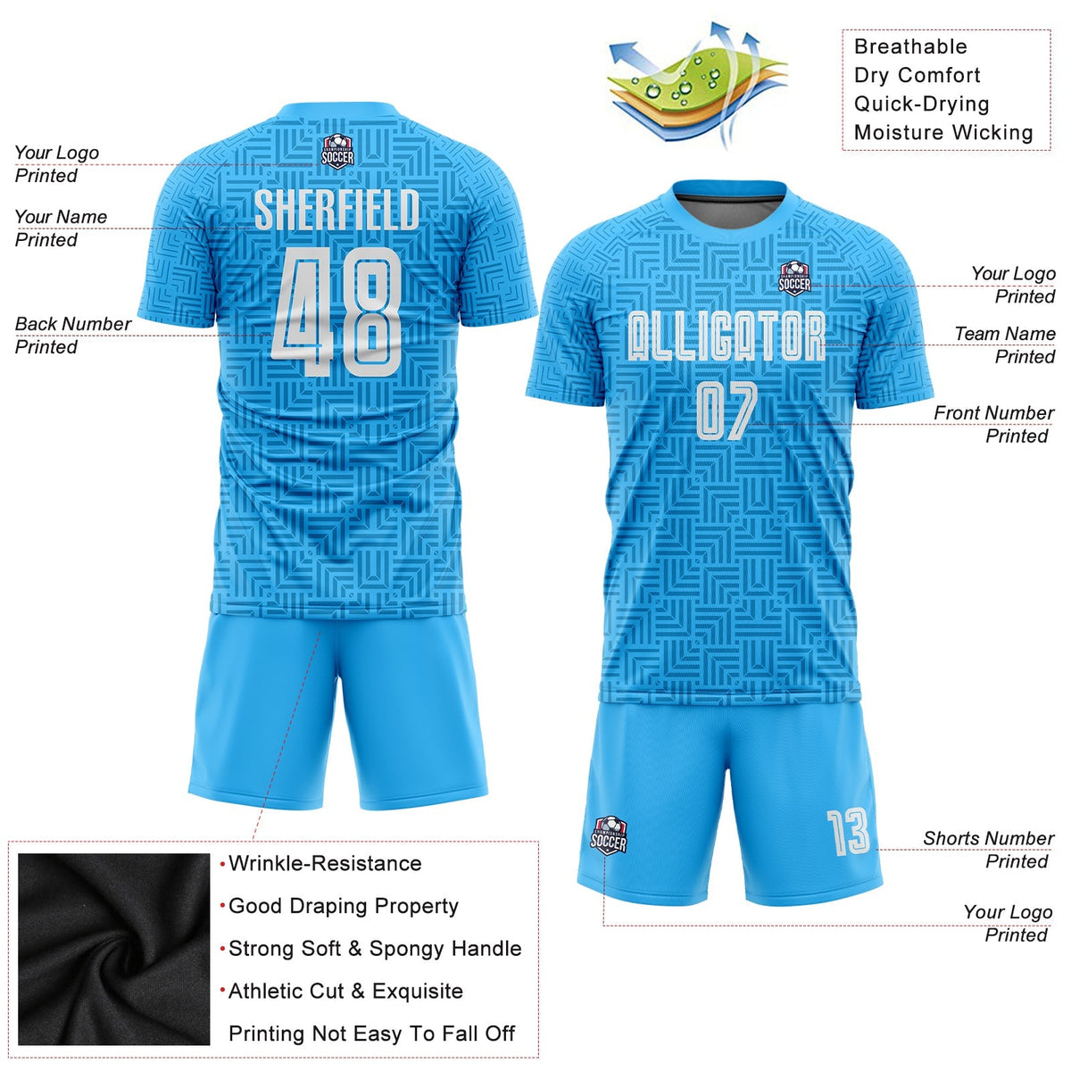 Custom Soccer Jersey - Light Blue White Home Sublimation Uniform