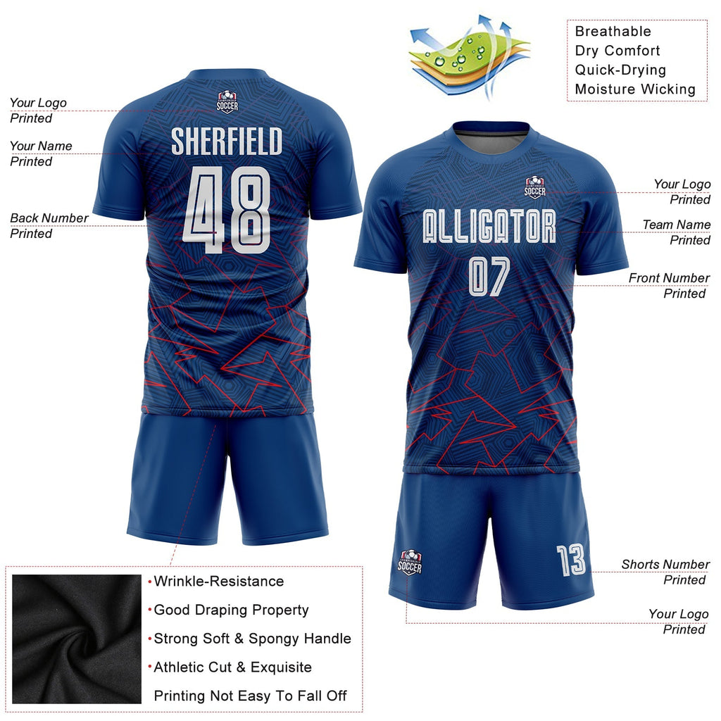 Custom Soccer Jersey - Royal White-Red Away Sublimation Uniform