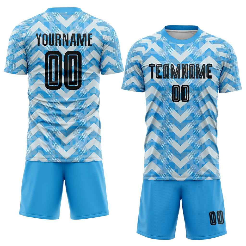 Custom Soccer Jersey - Light Blue Black-White Home Sublimation Uniform