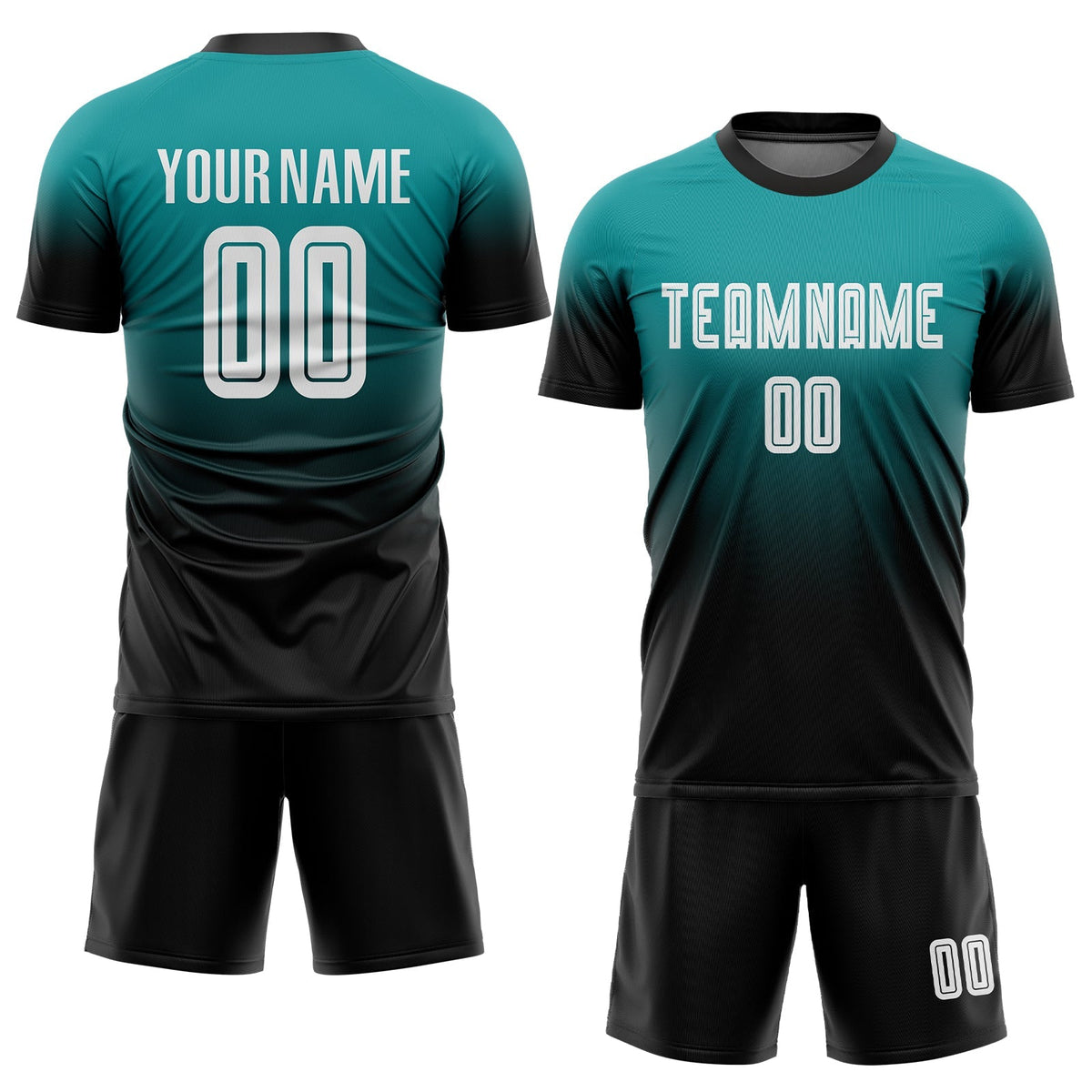 Custom Soccer Jersey - Teal White-Black Sublimation Fade Fashion Uniform