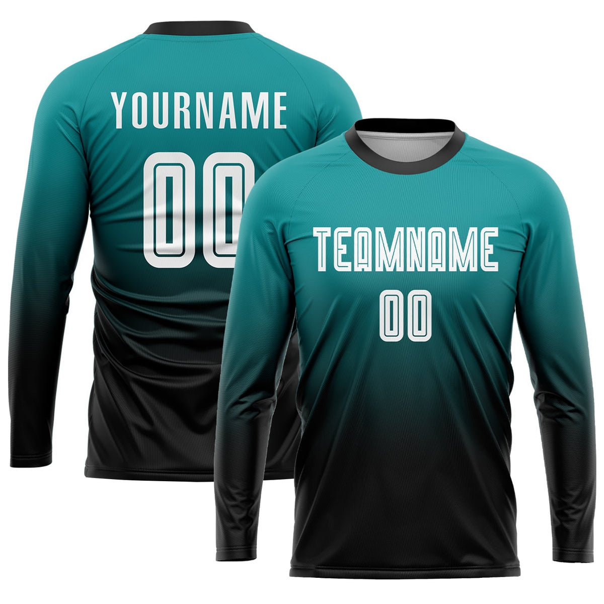 Custom Soccer Jersey - Teal White-Black Sublimation Fade Fashion Uniform