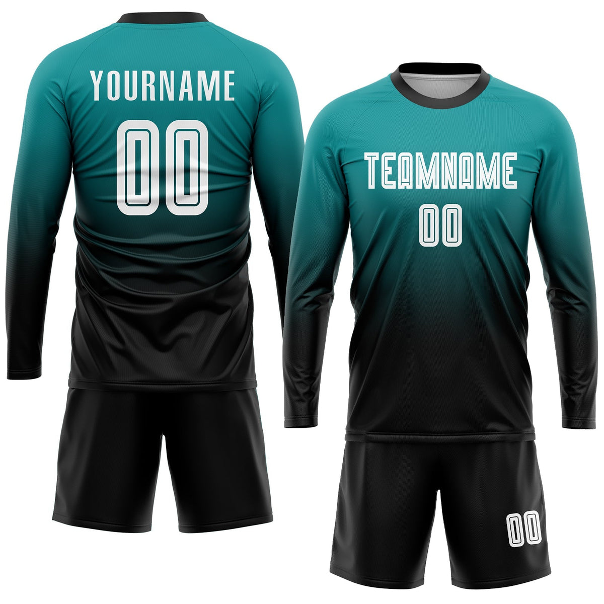 Custom Soccer Jersey - Teal White-Black Sublimation Fade Fashion Uniform