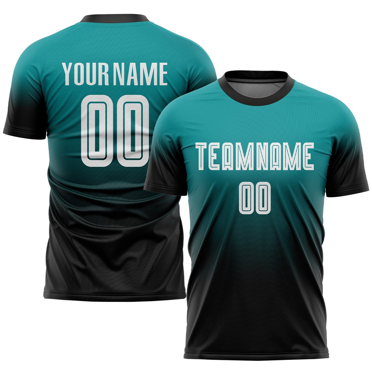 Custom Soccer Jersey - Teal White-Black Sublimation Fade Fashion Uniform