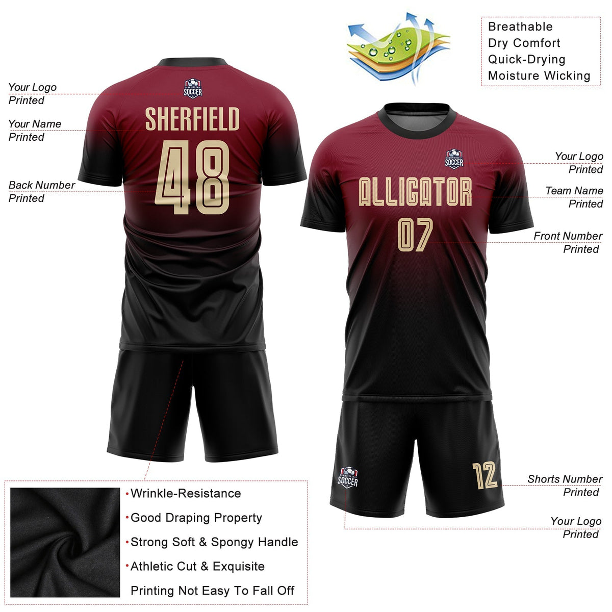 Custom Soccer Jersey - Crimson Cream-Black Sublimation Fade Fashion Uniform