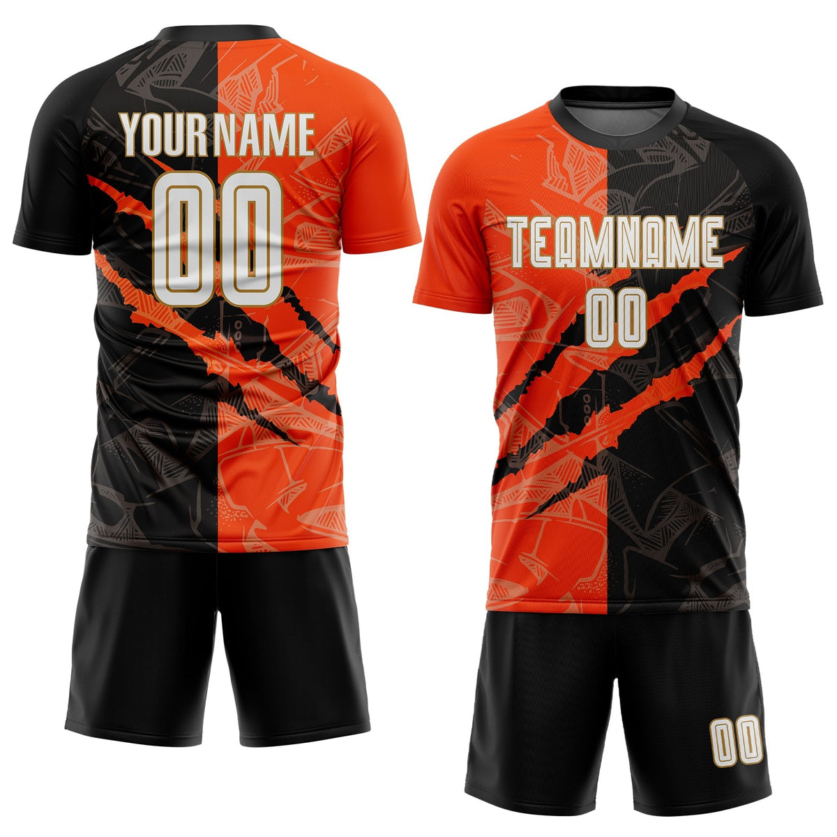 Custom Soccer Jersey - Graffiti Pattern White Black Orange-Old Gold Scratch Sublimation Uniform