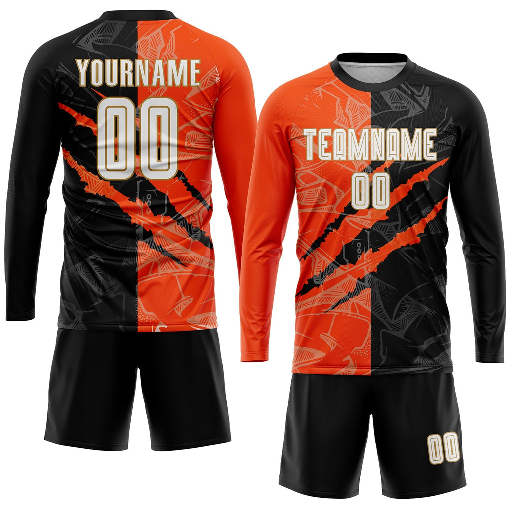 Custom Soccer Jersey - Graffiti Pattern White Black Orange-Old Gold Scratch Sublimation Uniform