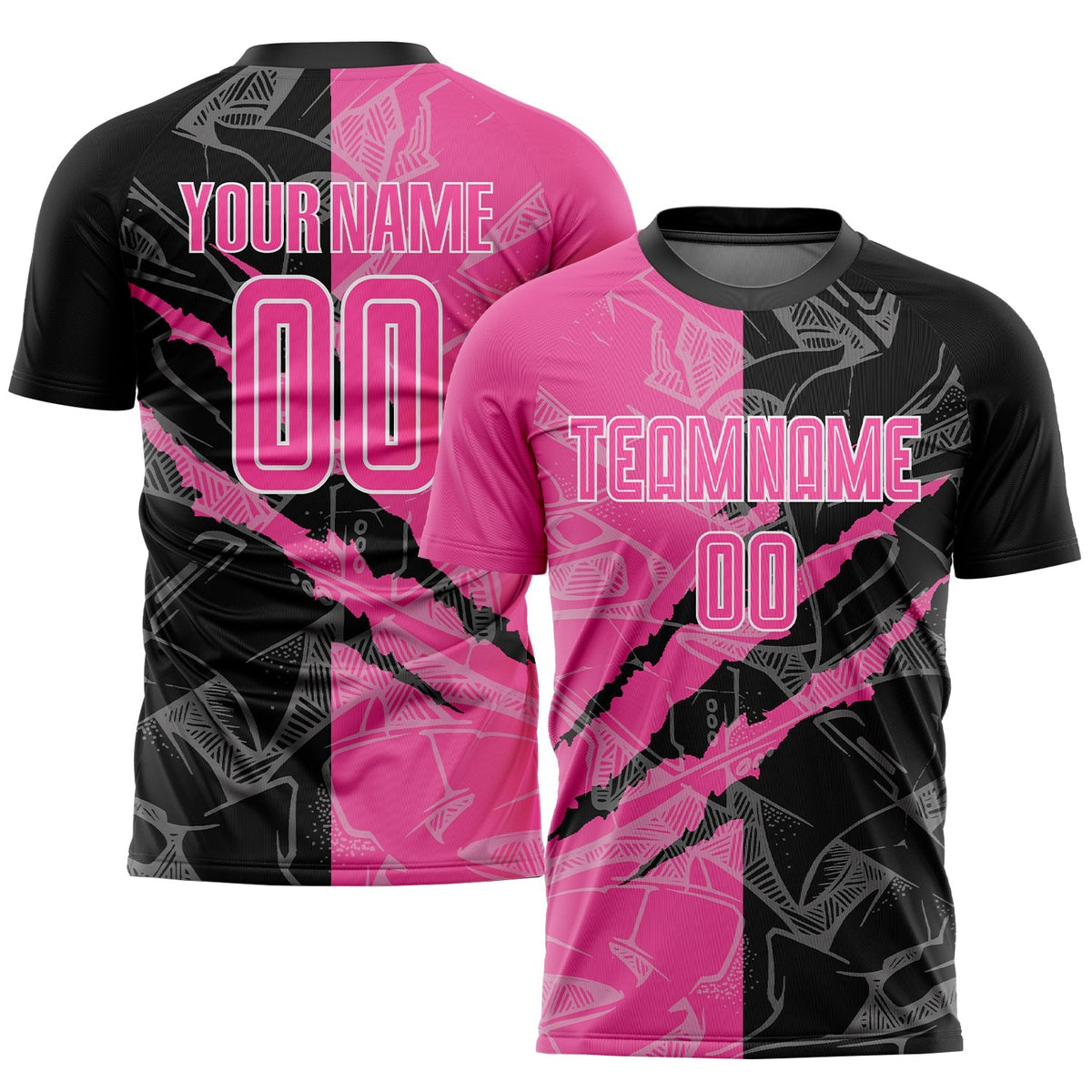 Custom Soccer Jersey - Graffiti Pattern Pink Black-White Scratch Sublimation Uniform
