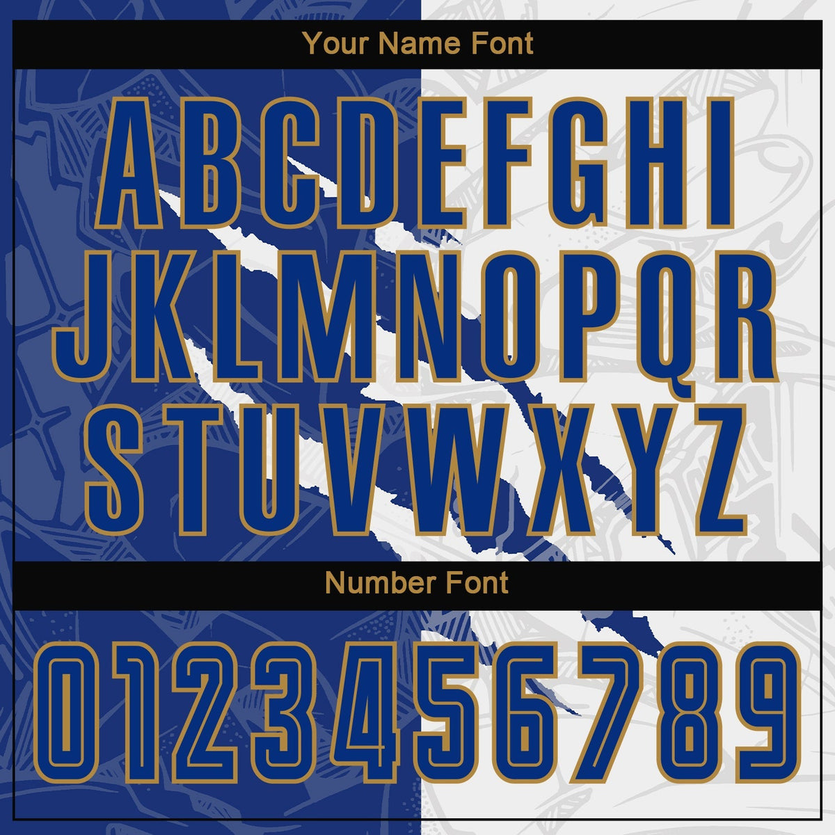 Custom Soccer Jersey - Graffiti Pattern Royal White-Old Gold Scratch Sublimation Uniform