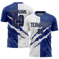 Custom Soccer Jersey - Graffiti Pattern Royal White-Old Gold Scratch Sublimation Uniform