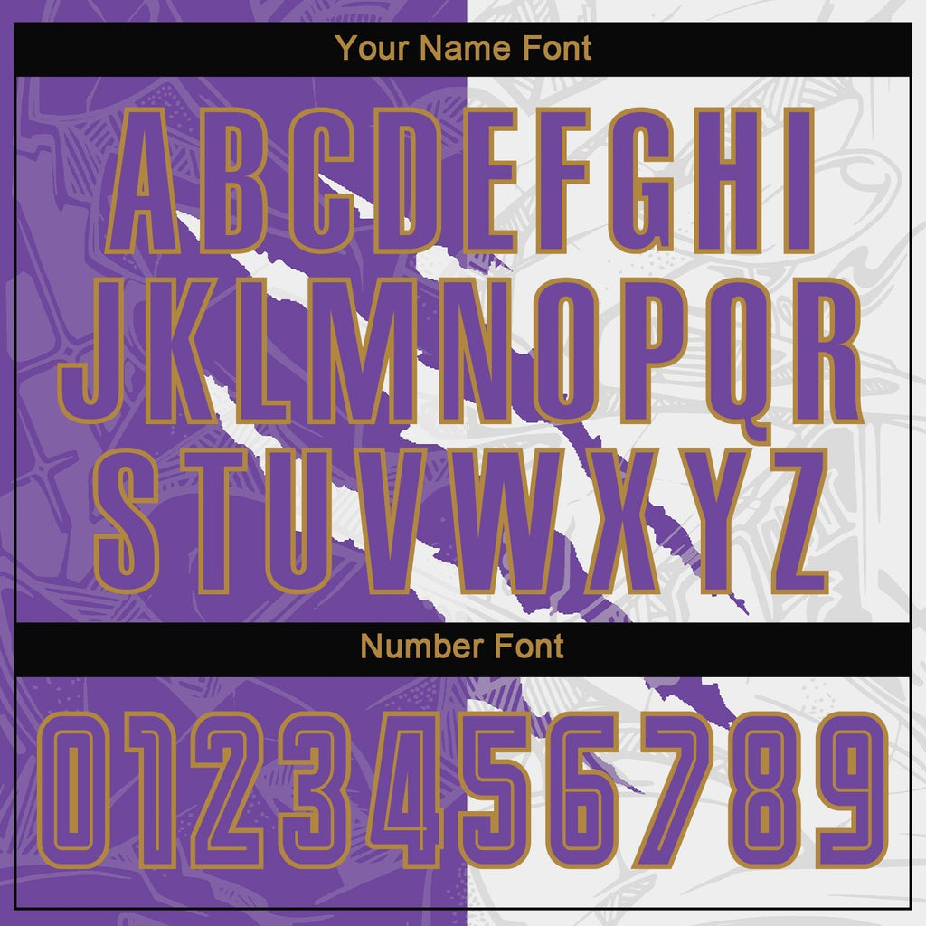 Custom Soccer Jersey - Graffiti Pattern Purple White-Old Gold Scratch Sublimation Uniform