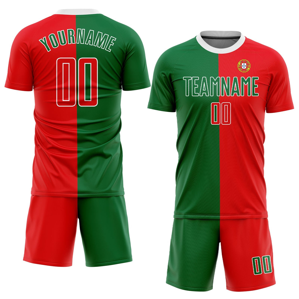 Custom Soccer Jersey - Kelly Green Red-White Sublimation Portuguese Flag Uniform