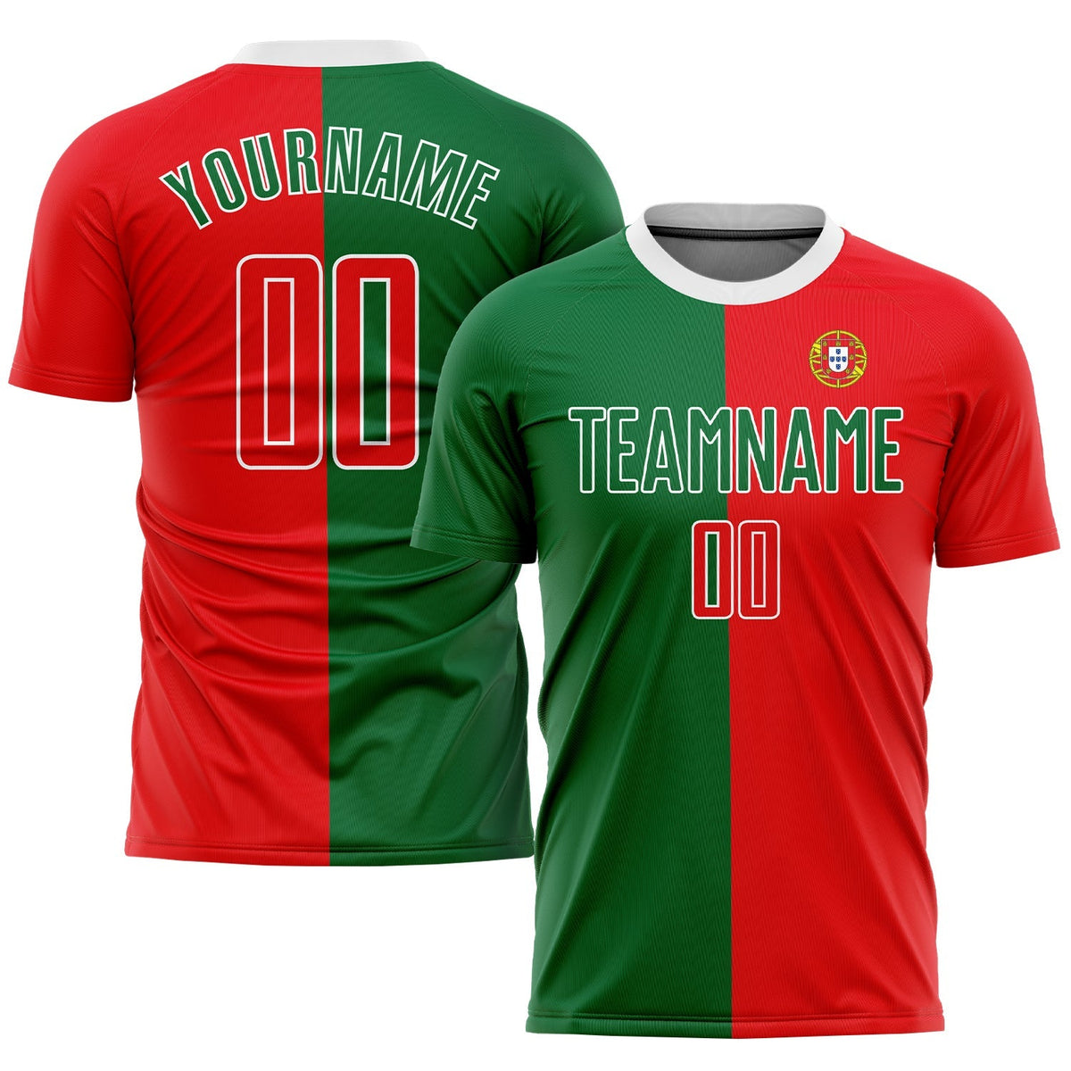 Custom Soccer Jersey - Kelly Green Red-White Sublimation Portuguese Flag Uniform