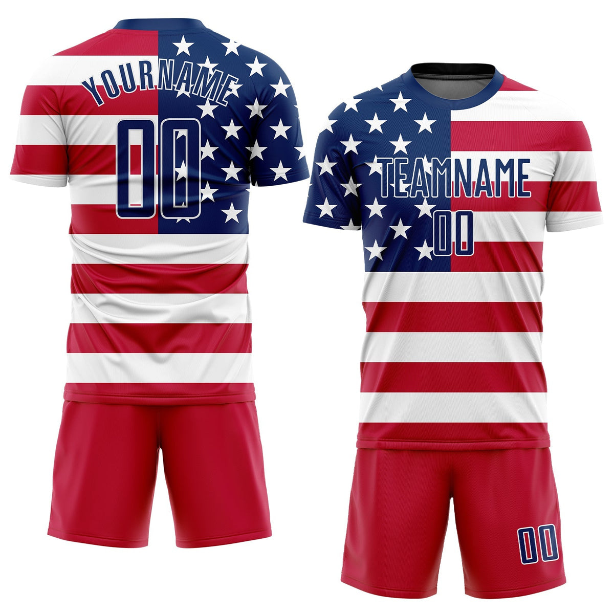Custom Soccer Jersey - Red Royal-White Sublimation American Flag Uniform