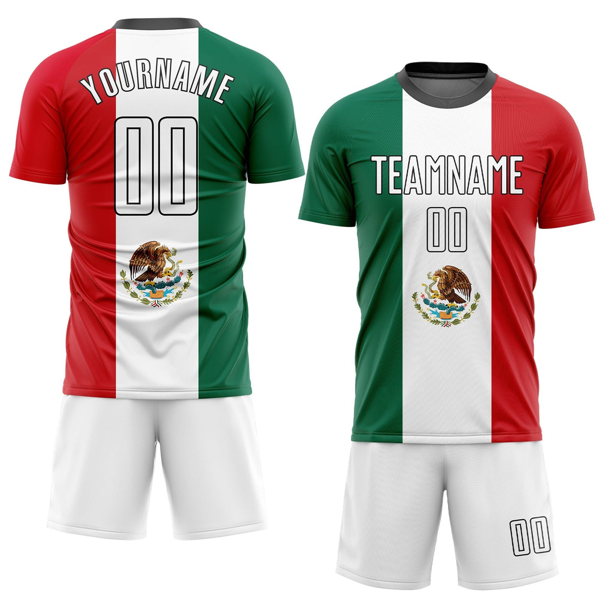 Custom Soccer Jersey - Kelly Green White Red-Black Sublimation Mexican Flag Uniform